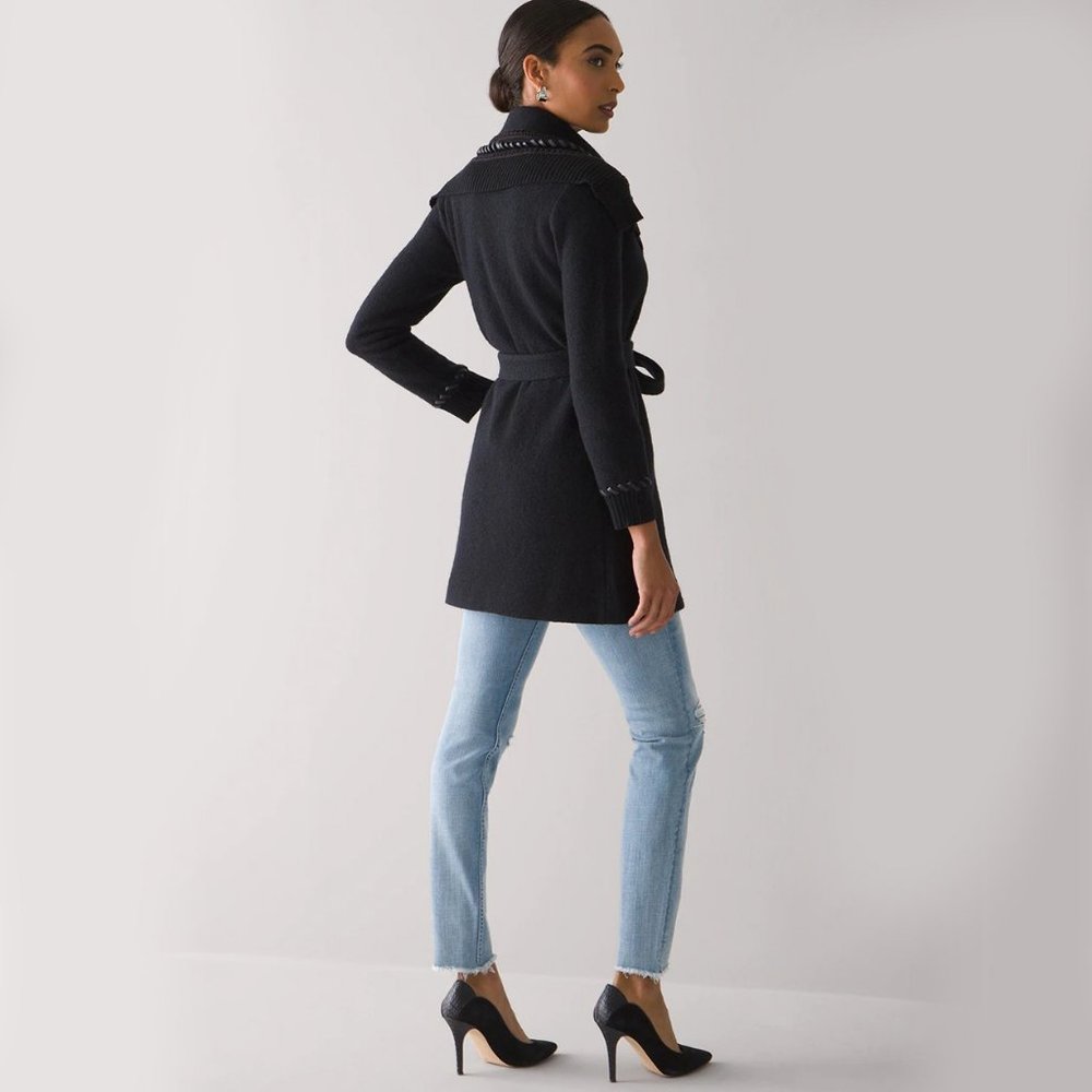 WHBM AMAZING DETAILS! Long Sleeve Whipstitch Sweater Coat S M - Picture 2 of 5